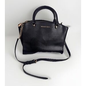 Michael Kors Ellis Large Satchel Black‎ Saffiano Leather Zip Handbag Crossbody
